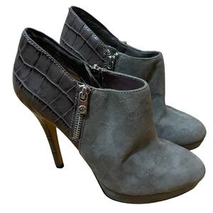 Michael Kors Women's 8.5 Sammy Gray Suede Croc Ankle Booties Stiletto Heel‎